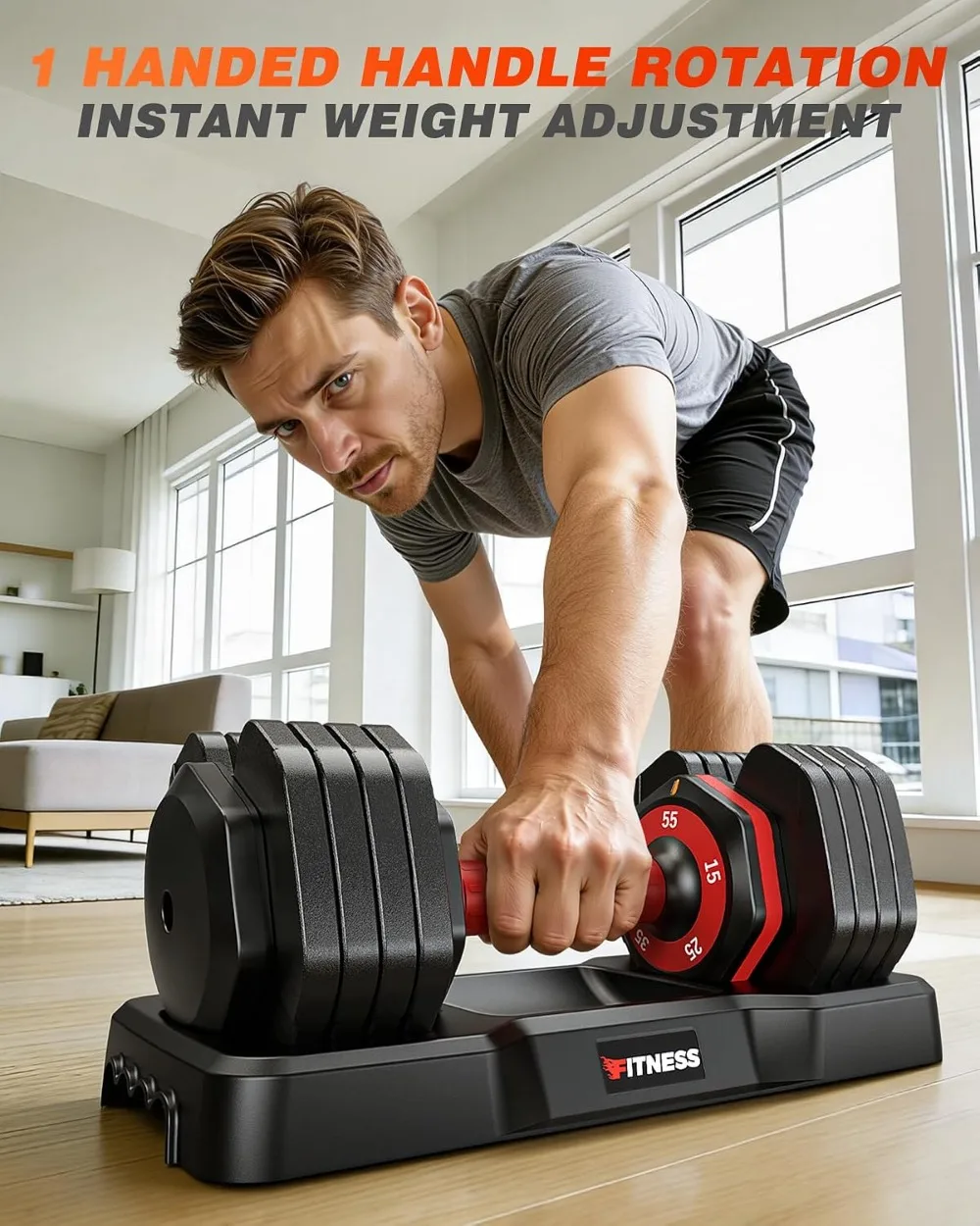 Adjustable Dumbbell Set 55lb Quick Change Free Weights Home Gym Non-Slip Handle Dual Lock Safety Space Saving