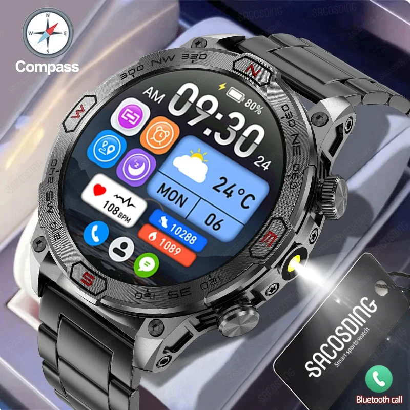 

2024 Fashion Smart Watch 466*466 AMOLED Bluetooth Call LED Flashlight Tactical Waterproof Sport Outdoor Bracelet Fitness Watches