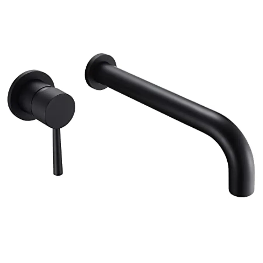 

Matte Black Wall Mount Tub Faucet Tub Filler Long Spout Wall Bathtub Faucet Single Left-Handed Handle