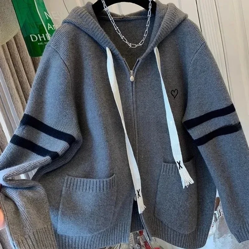 

Large Size 300 Pou Hooded Knitwear Double Bar Couples Lazy Sle Outerwear Long Sve Soft Warm Winter Casual ex Sweater