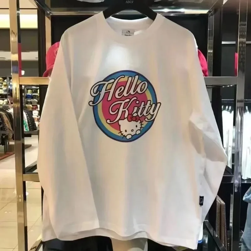 

Miniso Hello Kitty T-shirt Cute Letter Printed Top Cartoon Spring Autumn Pure Cotton American Round Neck Loose Head Long Sleeve