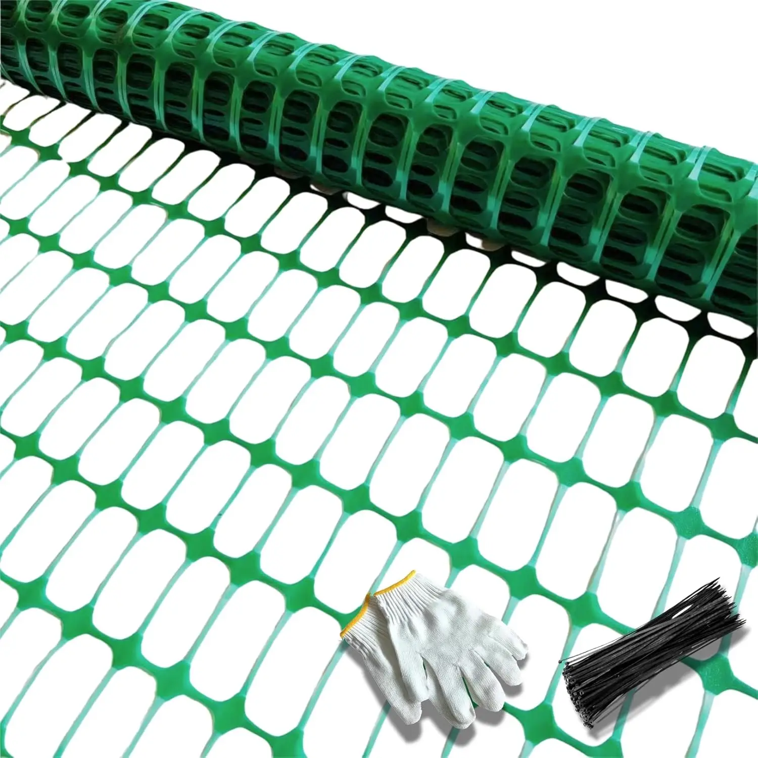 

Extra Strength Plastic Mesh Fence Roll, 40''x100' with Zip Ties for Garden, Snow, Animal Barrier - Green