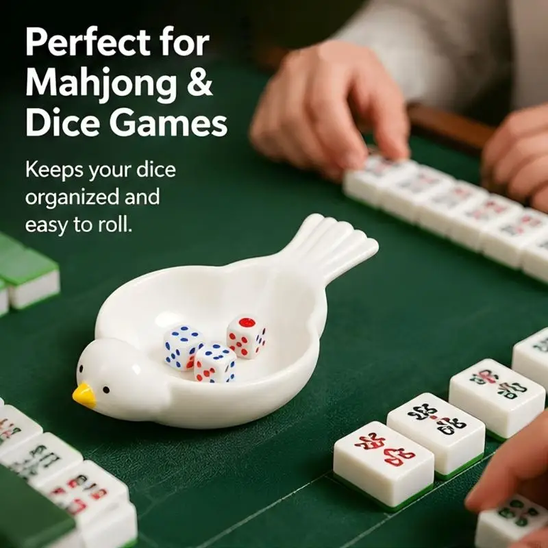 Mahjong Coffee Table Dish Ceramic Bird Form Tray, Two Tray Accessory Rest for Shared Mahjong Rounds, Roll Return, Desk