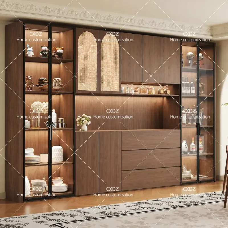 Oak All Solid Wood New Arc Home Dining Room Cabinet Medium Antique Walnut Custom Side Cabinet