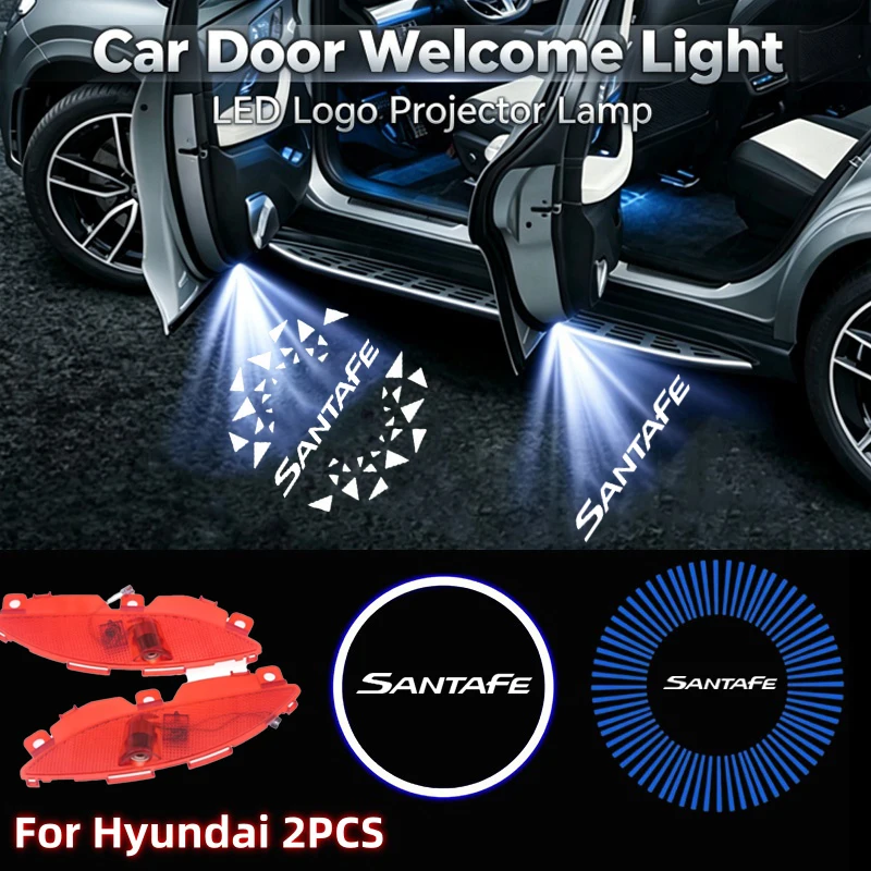 22PCS Ghost Shadow LED Car Door Courtesy Projector Welcome Lamps For Hyundai Santa‑Fe 2013‑2017 Interior Mod Decor Parts