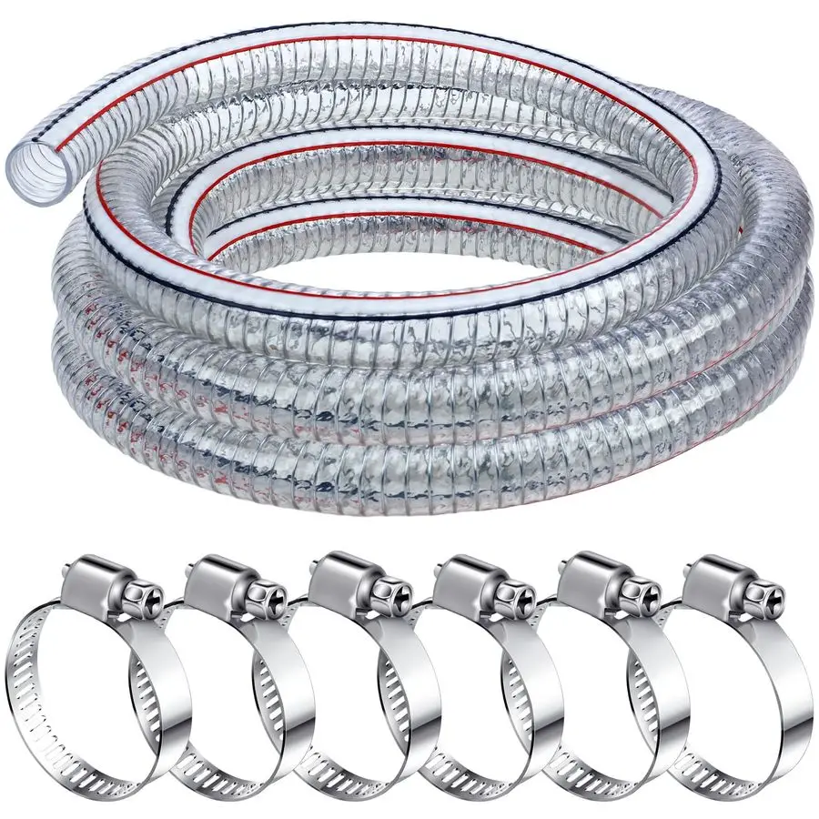 

Heavy Duty Steel Wire Flexible Tubing with Fasteners PVC High Pressure Oil Drain Hose Tube Clear Wire Reinforced for Pond Marine