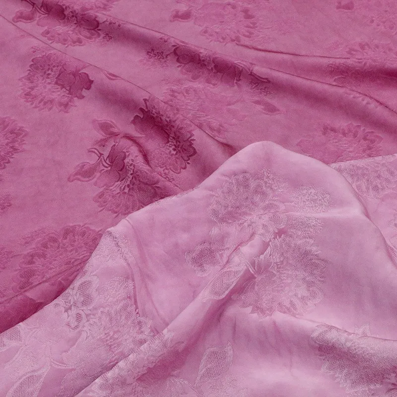 

Dirty rose pink pattern Sambo satin jacquard fabric and cold dyed designer