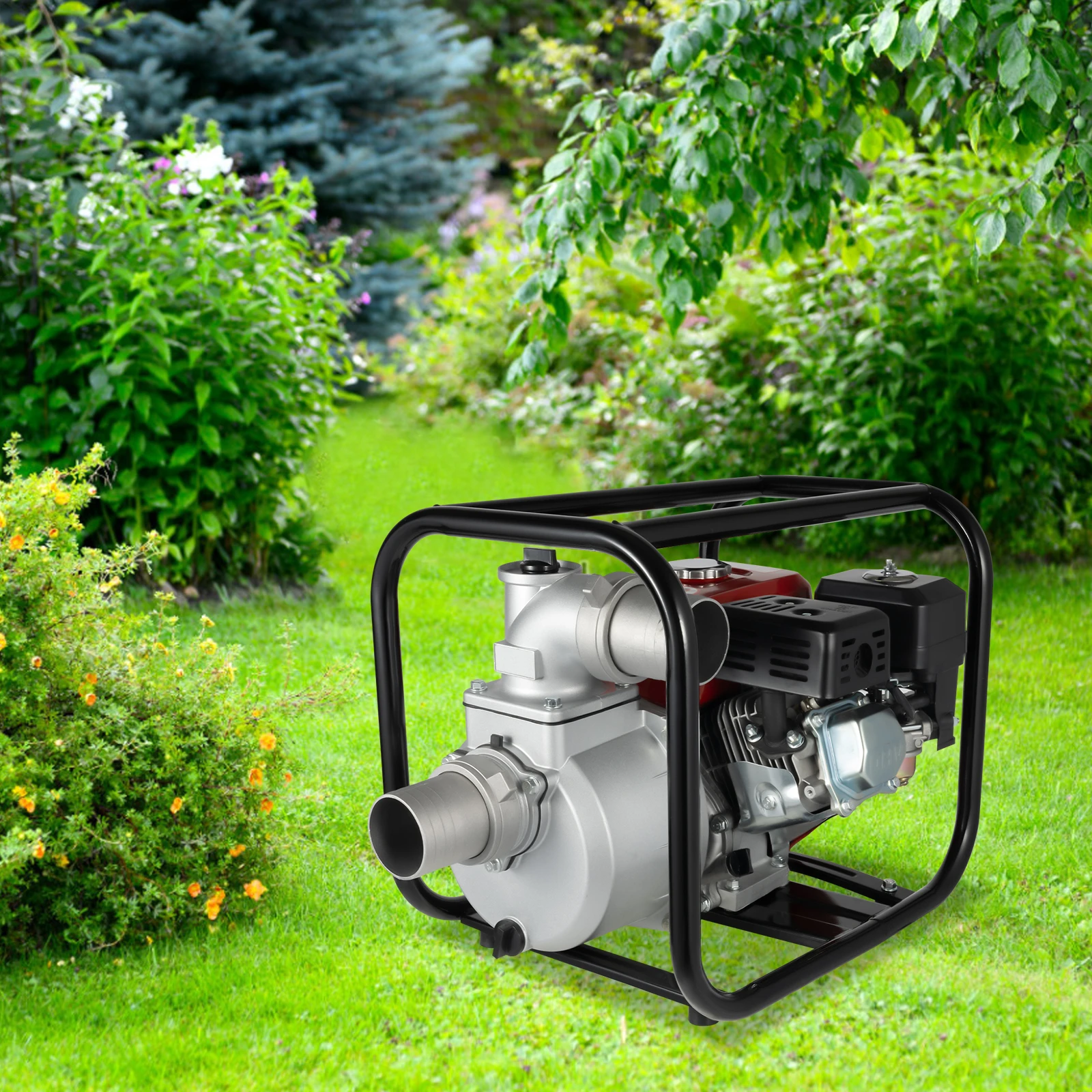 مضخة مياه حمراء قوية 7.5 حصان للري الزراعي، محرك غاز عالي التدفق مع مخرج مدخل 3 بوصة، سبائك ألومنيوم متينة #3