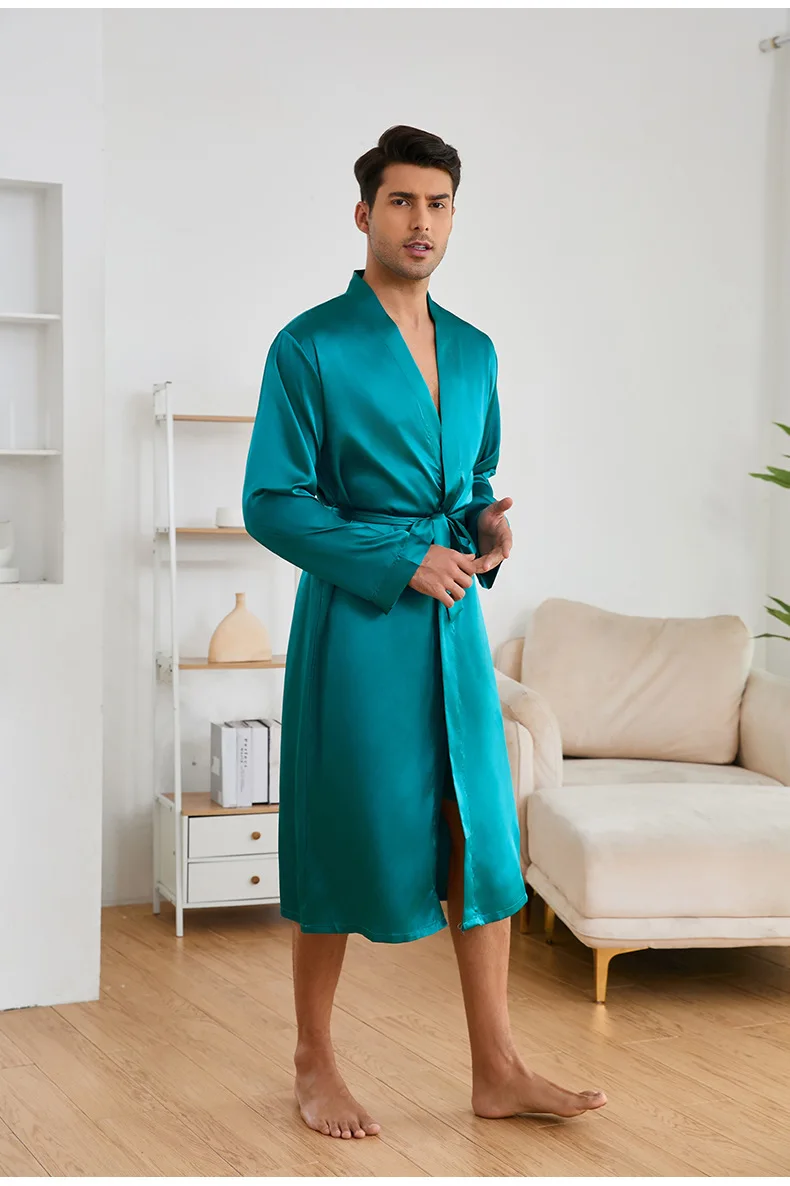 Solid Color Satin Men Rob Set Kimono Sleepwear Bathrobe Elastic Shorts Two Piece Suit Pajamas Nightgowns