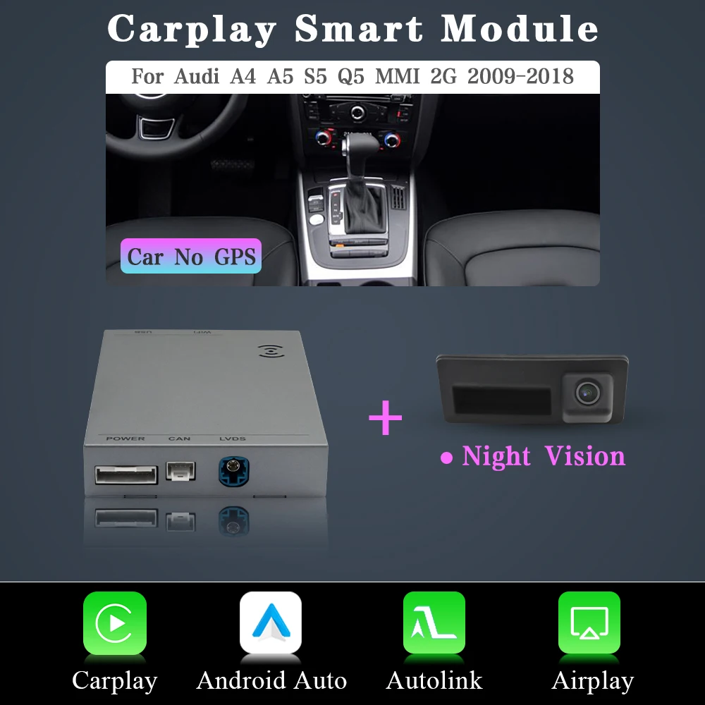 AUTOTOP Android Auto Smart Adapter Voor Audi A4/A5/S4/S5/Q5 MMI 2G/3G Draadloze CarPlay AirPlay MirrorLink Bluetooth GPS Wifi