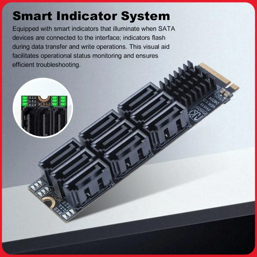 

Адаптер M.2 M KEY NVMe на 9 портов SATA 3.0, PCIe 3.0 x2, конвертер M.2 NVMe в SATA 3.0 для настольных ПК