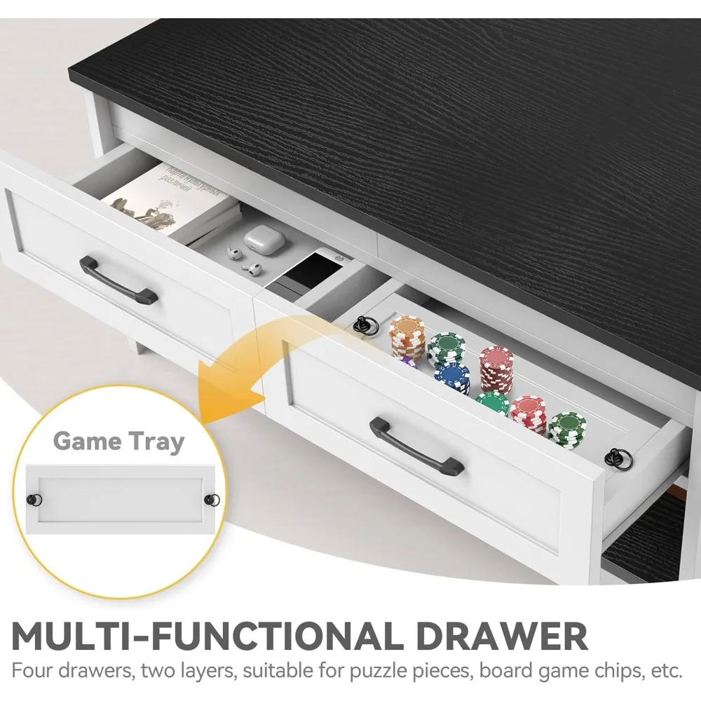 Стол для игры и головоломки 3-в-1 с игровым ковриком, 4 ящиками, розеткой, съемной столешницей, черный