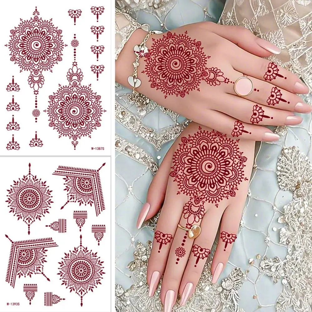 

9pcs Brown Red Lace Fake Tattoos Lace Hollow Indian Style Hand Tattoo Stickers Face Hand Feet Body Art Flower Fake Tattoos Thigh