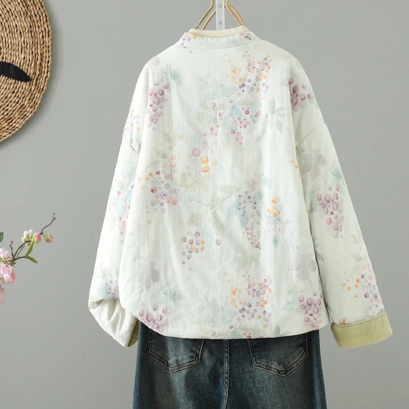 

Artistic Double-Sided Wear Cotton Jaet Women's Winter Warm ket Design Button Sle Thiened Long Sve Stand Collar