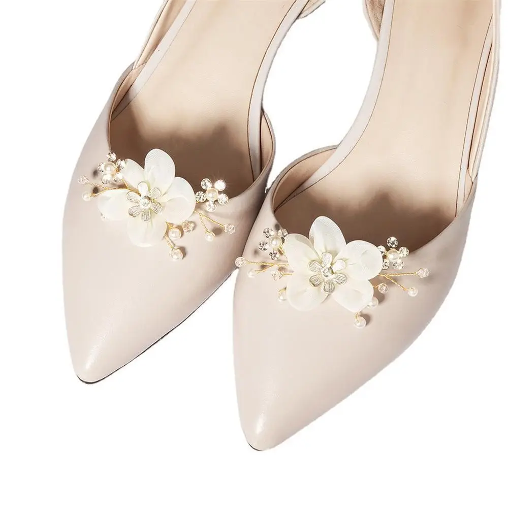 1 Pair Women Lady Pearl DIY Charm Buckle Shoe Clips Shoes Decoration Cloth Art Flower