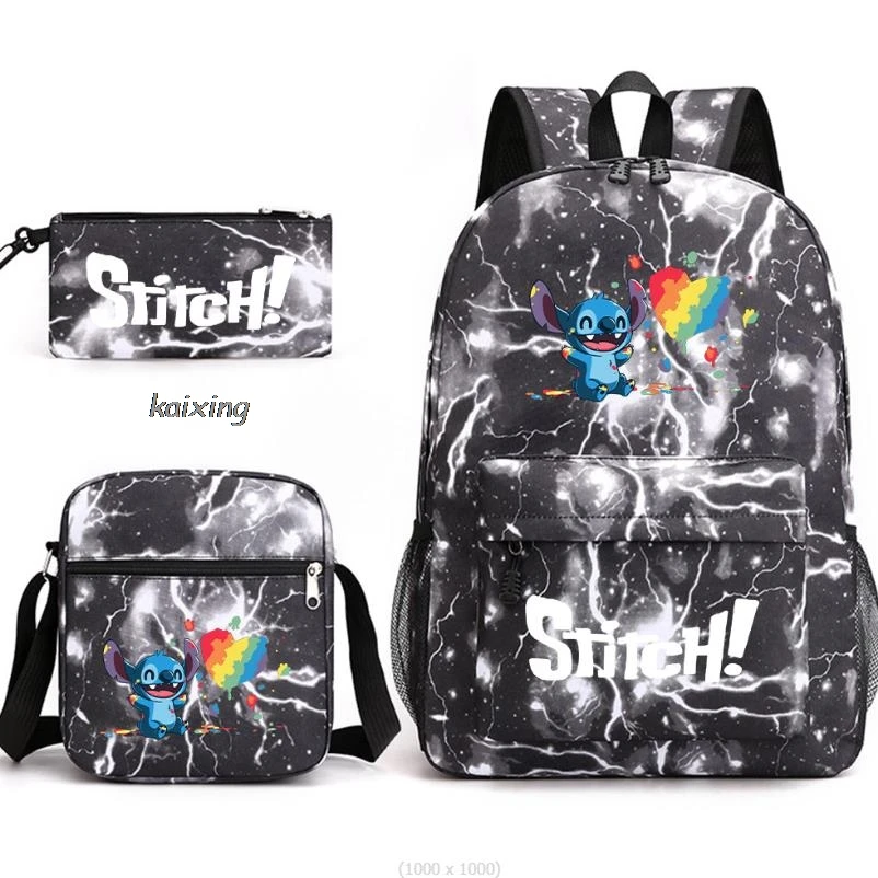 3pcs Lilo And Stitch Backpack Multi-Pocket Nylon School Backpack for Student Female Girls Kawaii Laptop Book Pack Mochilas