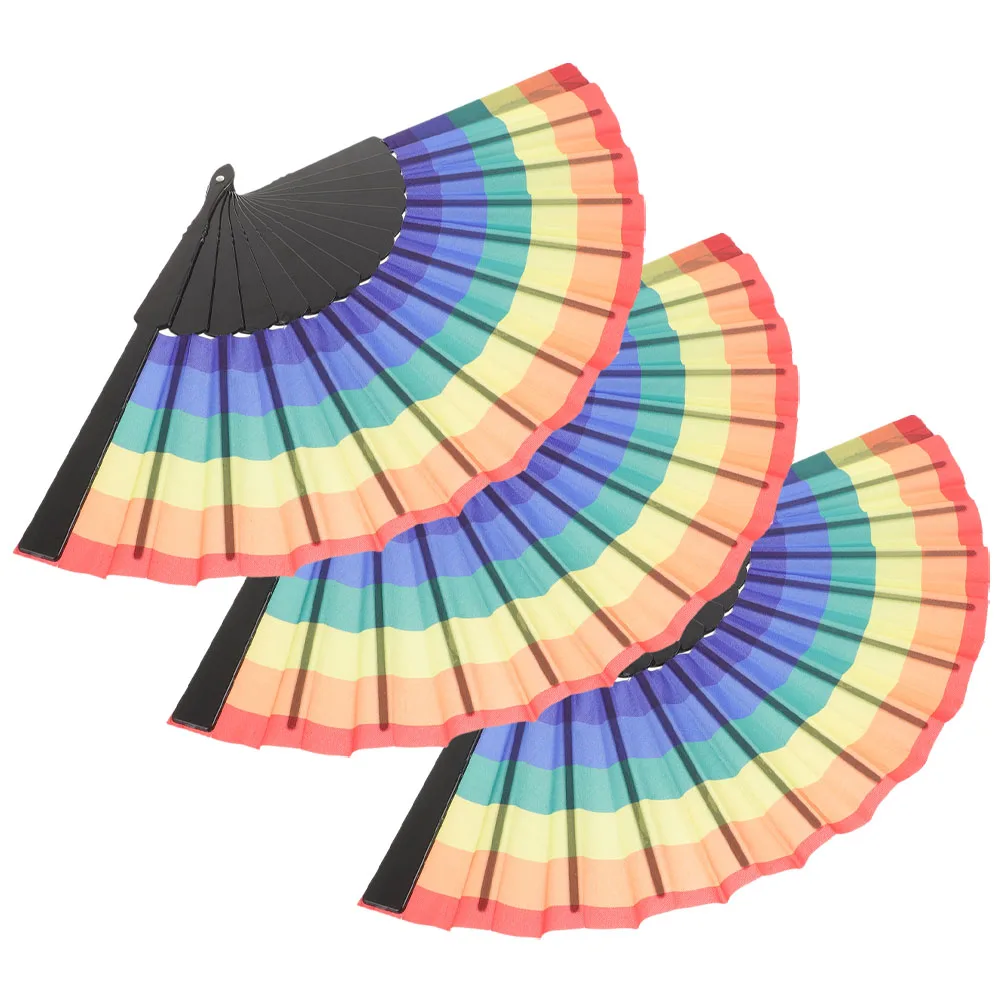 

3 Pcs Portable Fan Rainbow Foldable Hand Dancing Summer Handheld Chinese Style Dance Folding Fans Girl