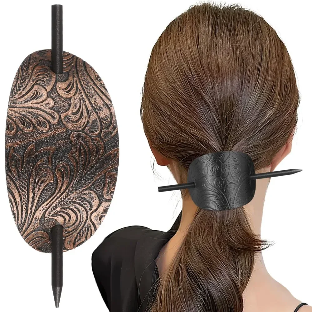 

POPETPOP 2 шт., держатели для хвоста-кожаная заколка для волос с деревянной манжетой, палочка для укладки волос для хвостиков, приданий и