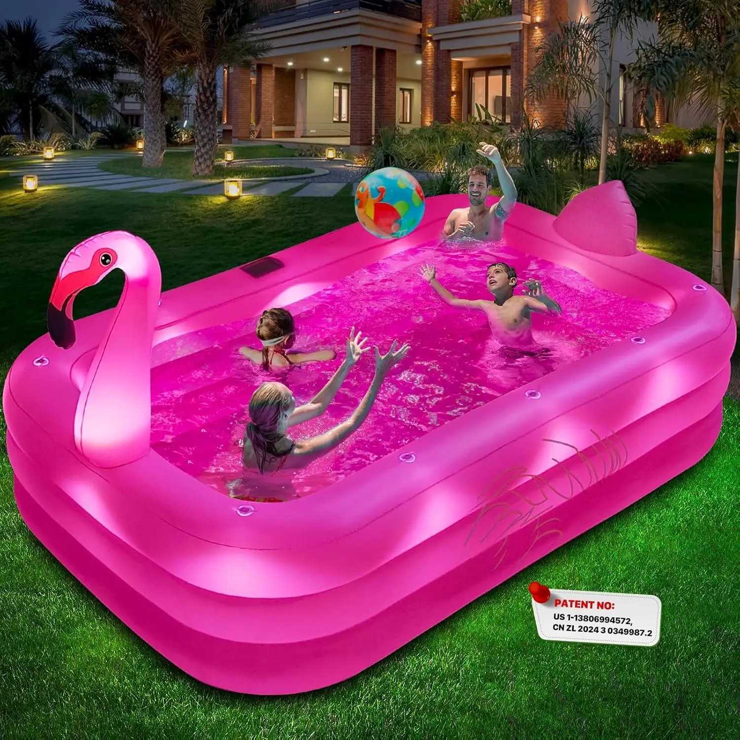 

SOLAR FLAMINGO INFLATABLE POOL WITH LIGHTS LARGE KIDDIE POOL FOR KIDS ADULTS BACKYARD OUTDOOR THICKENED DURABLE BRIGHT PINK