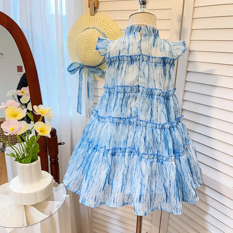 New Girls' Small Flying Sleeve Dress2024Summer Cake Skirt Baby GirlAChildren's Western Princess Dress-WSNY