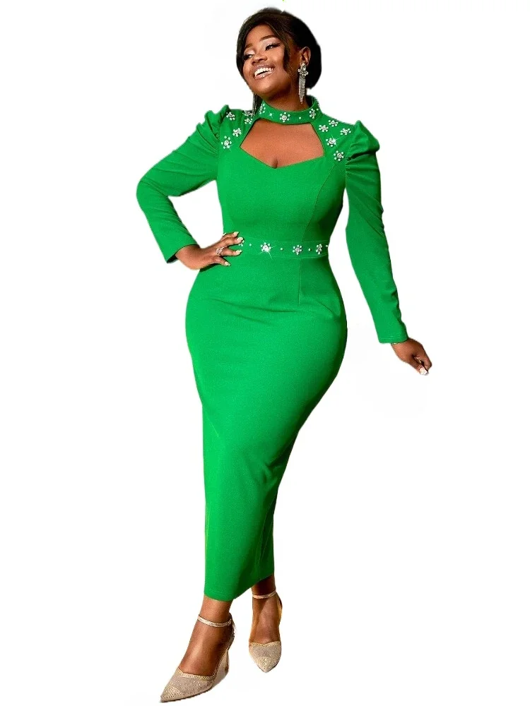 Sexy Green Hollow Ball Dress 2025 New Luxury Diamond Water Diamond Birthday Party Slimming Dress Christmas Carnival Makeup Ball