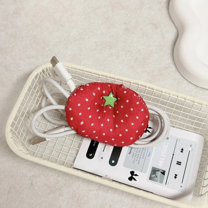 Cute Tomato Shape Fabric Cable Holder Adorable Data Cord Winder Earphone Wire Organizer Portable Fabric Cable Fastener