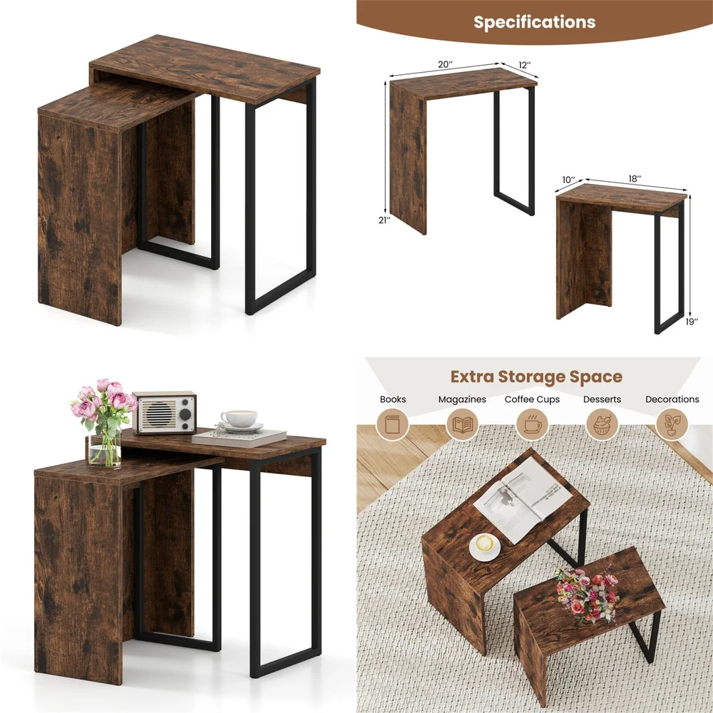 

Café Tables2 in 1 Coffee Table and End Table Combo Space Saving Living Room Furniture Set