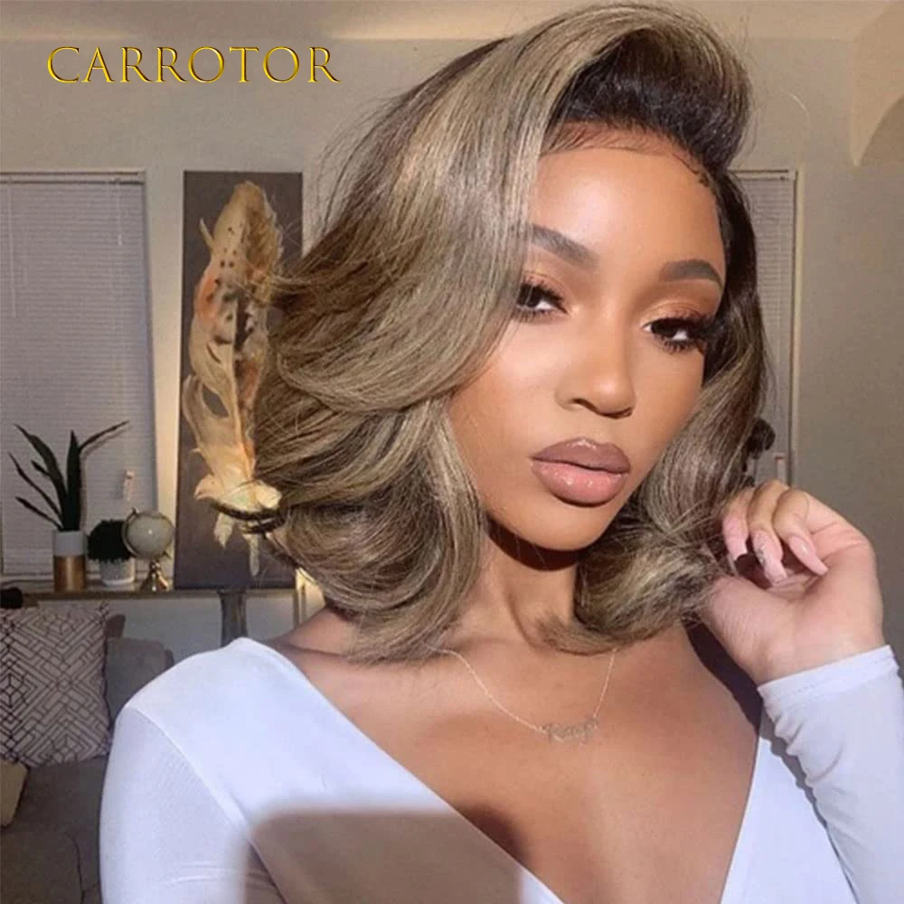 

1B Ash Blonde Loose Wave Lace Front Wig 250% Density Short Bob Wig 13x4 Transparent Lace Front Human Hair Wig For Women
