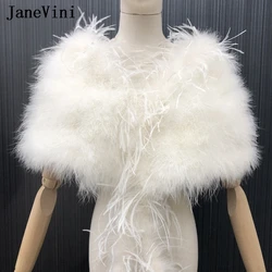 JaneVini-chal de piel de avestruz Real para mujer, elegante chal de novia, Bolero de boda, cubierta de hombro de novia, encogimiento de hombros, capa de fiesta de matrimonio