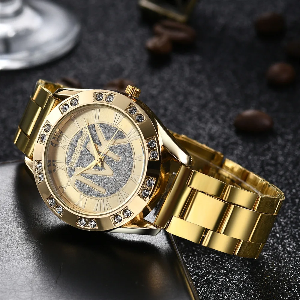 Women Watches Diamond Unisex Quartz Wristwatch For TVK Logo Fashion Stainless Steel Bracelet Gold Men Trendy Clock Watches