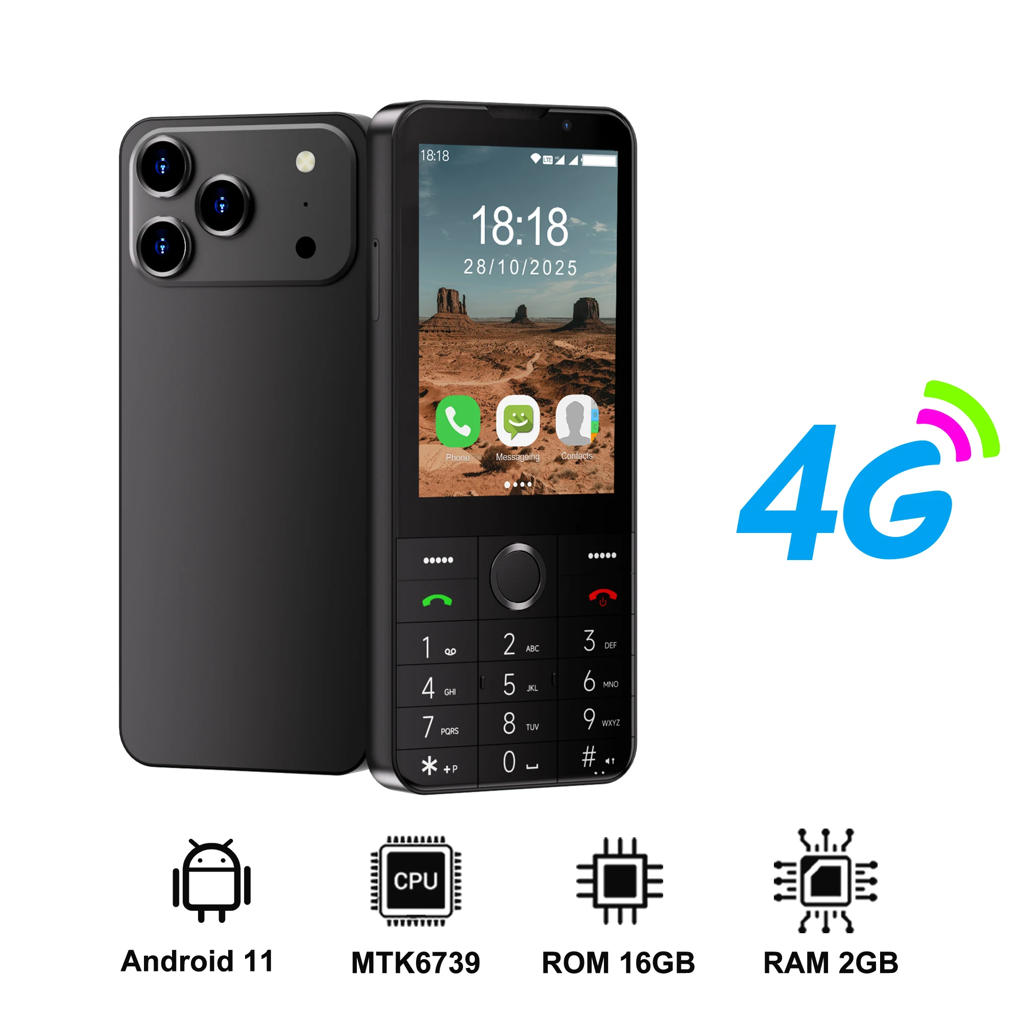 SERVO F27 PRO 4G LTE-knop Smartphone Android 11.0-systeem 2GB + 16GB Play Store Speed Dial WiFi 3,5-inch Touchscreen Smartphones