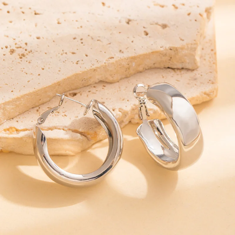 BLIJERY Minimalist Wide-Face Geometric Hoops Earrings for Women Fashionable Slimming Metal Circle Ear Jewelry Allergy-Free Studs