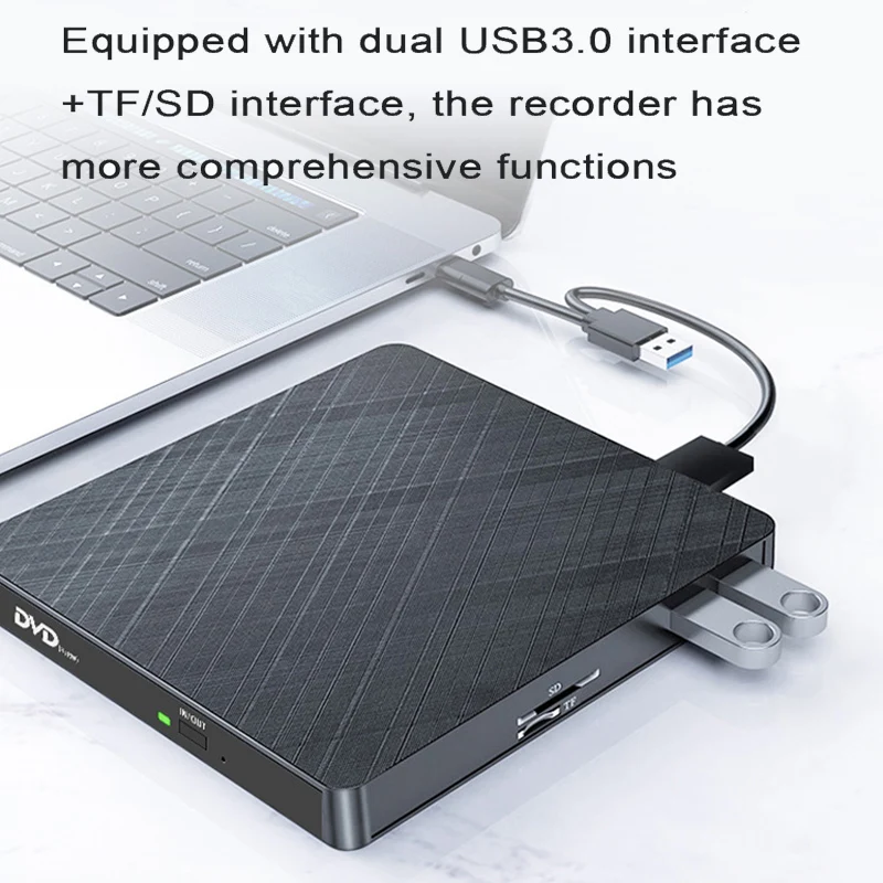 External CD/DVD Drive USB3.0 Type-C CD DVD Burner With SD/TF & USB Slots Optical Drives CD DVD Player For PC Laptop WIN7/8/10/11