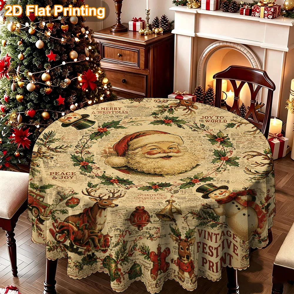 Christmas gift 2D flat model. 1 piece retro Christmas round pattern design round table cloth.