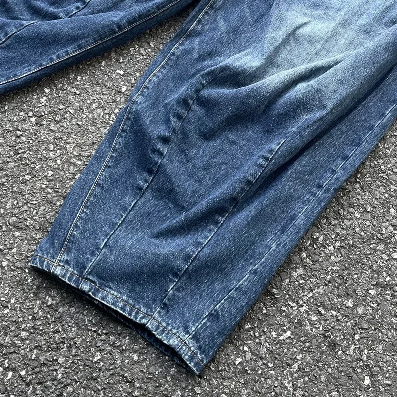 24ss Washed Blue Wide Leg Jeans Best Quality Oversized Japanese Style Vintage Mens Jeans Womens Denim Pants Inside Tags