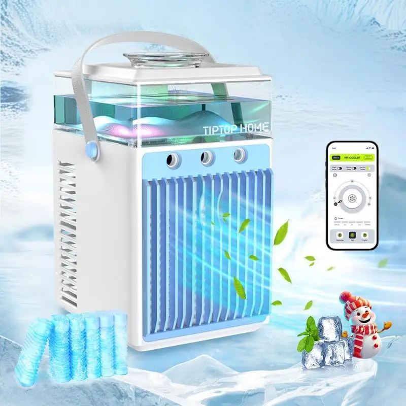 

Portable Air Conditioner Fan, Rechargeable 4-IN-1 Personal Cooler Humidifier, -Speed Evaporative Air Cooler with 7 Color Lights