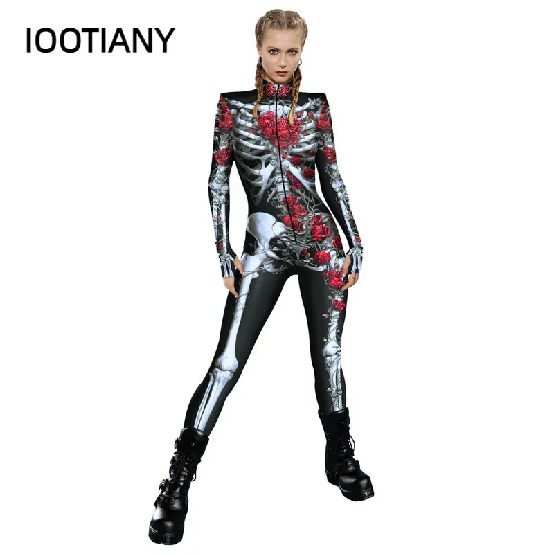 تأثيري هالوين روز فراشة الجمجمة ثلاثية الأبعاد طباعة تأثيري حلي مثير بذلة الهيكل العظمي ارتداءها الكبار كرنفال حفلة monos muje