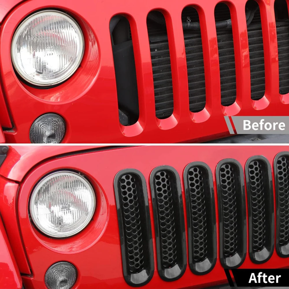 7pcs Car Clip-in Front Grille Mesh Inserts Mesh Grille Guard for Jeep Wrangler JK JKU 2007-2015 Exterior Accessories