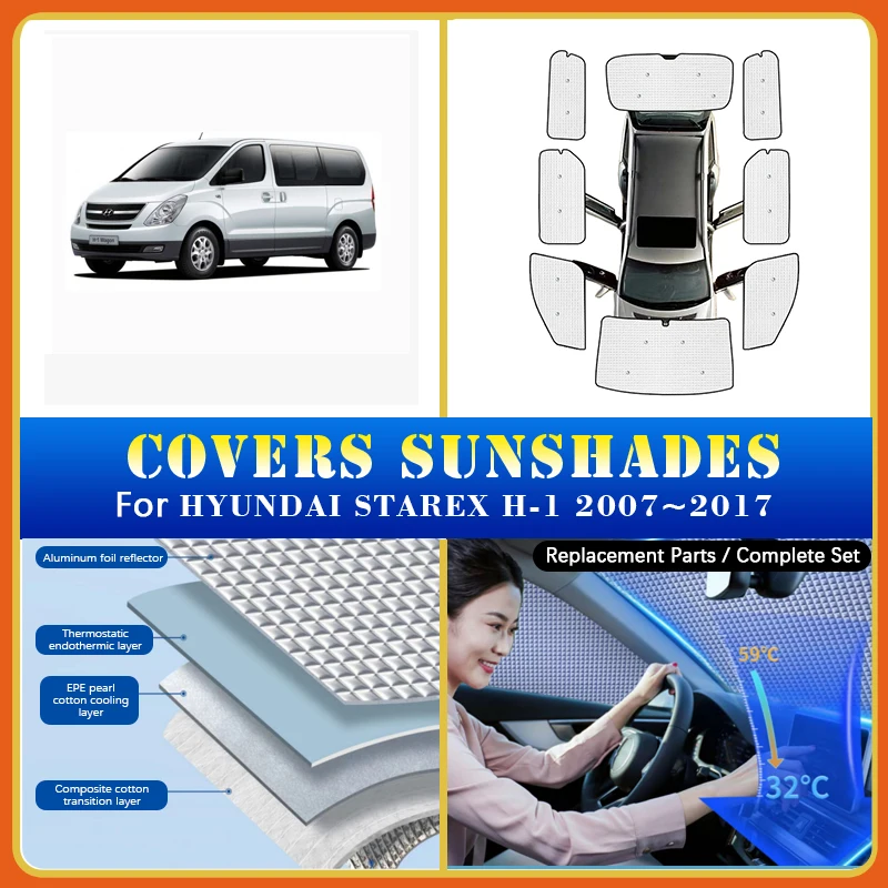 Car Sunshade Cover For Hyundai Starex H-1 2007-2017 Parasol Sun Visor Sunscreen Window Coverage Summer Sunshades Auto Accessorie