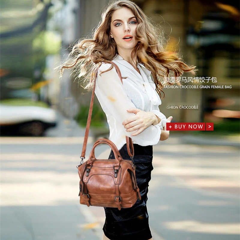 Europe United States Fashion Women's Bag Oil Waxed Leather Shoulder Bag Crossbody Bags Handbag Luxury Designer Women's Bag