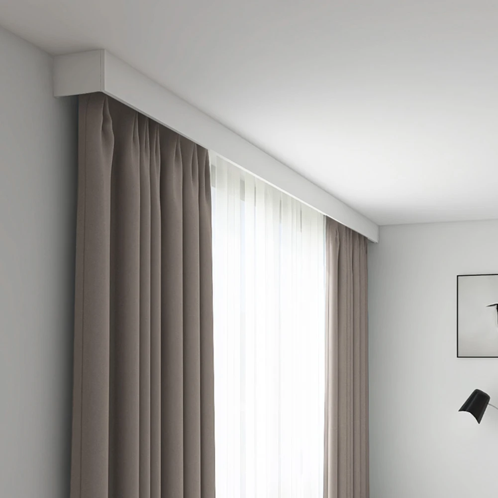 Curtain Pelmet with Double Rails Decorative Panel and Optional Smart Light Belts Wall Mounting Customize Length