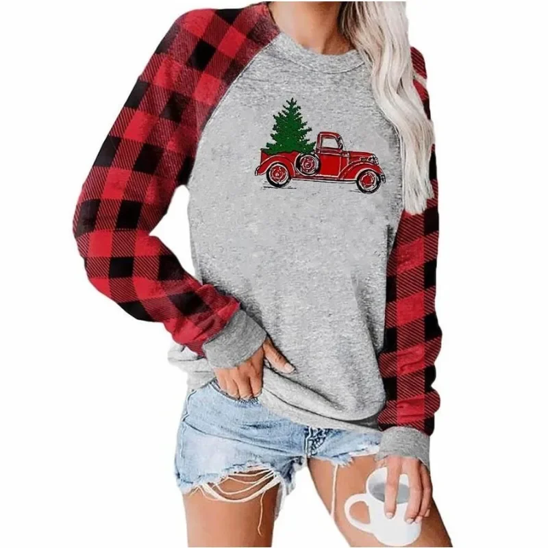 Women Plus Size 1XL-5XL Fashion Christmas Print T-Shirts Ladies Long Sleeve Casual Pullover Loose Cute Christmas Sweatshirts