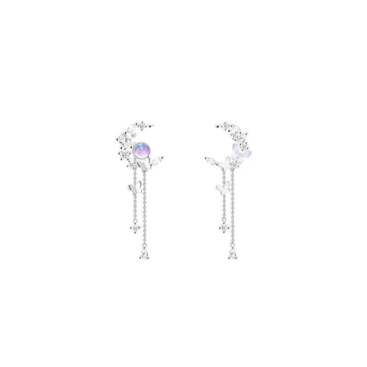 Koreanische Exquisite Planet Mond Schmetterling Quaste Ohrringe für Frauen Funkelnden Kristall Asymmetrische Tropfen Ohrringe Mädchen Partei Schmuck – Detail 2