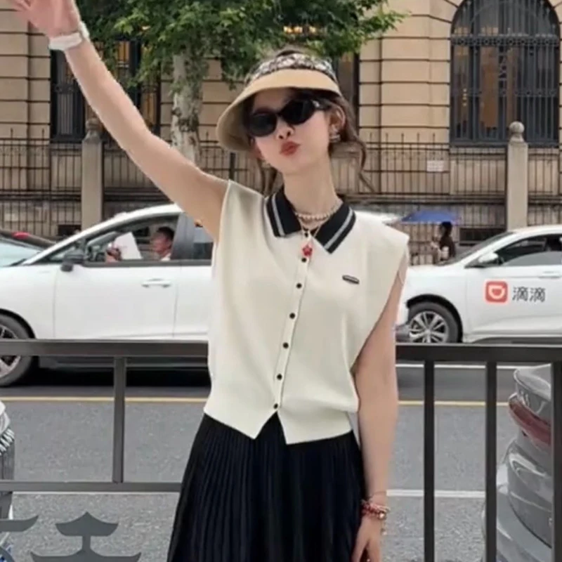 Summer Korean Style Fashion Casual College Style Lapel Loose Vest For Women