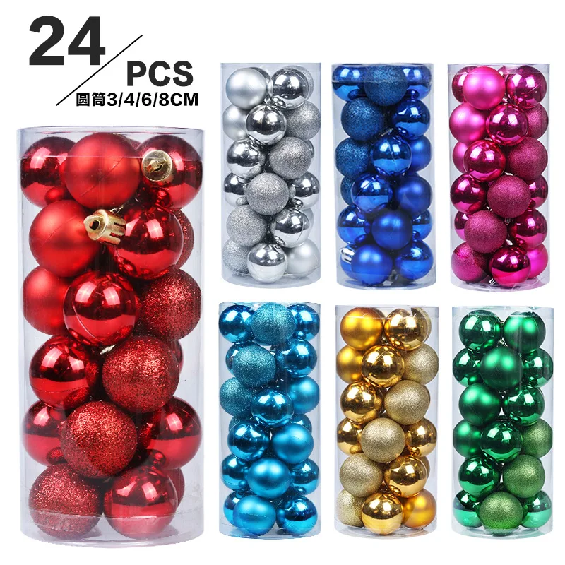 3/4/6/8 cm24 Set di palline di natale palla colorata placcatura in plastica ciondolo albero di natale vacanze di natale decorazioni fai da te