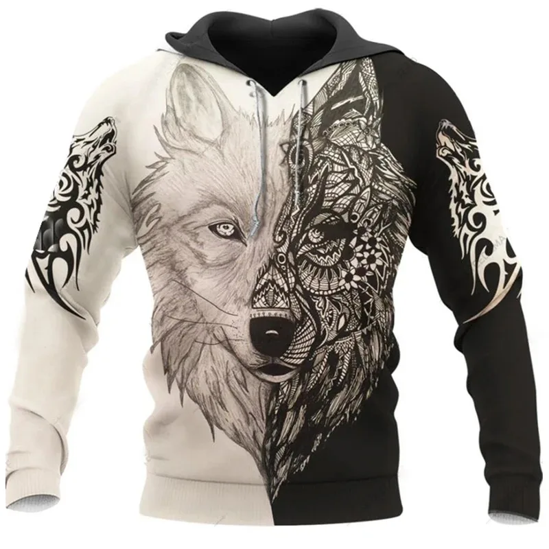 

2025 Fashion Spring and Autumn Wolf Animal Men's Hoodie 3D Printed Sportswear Neutral Hoodie Casual Jacket Street Coat