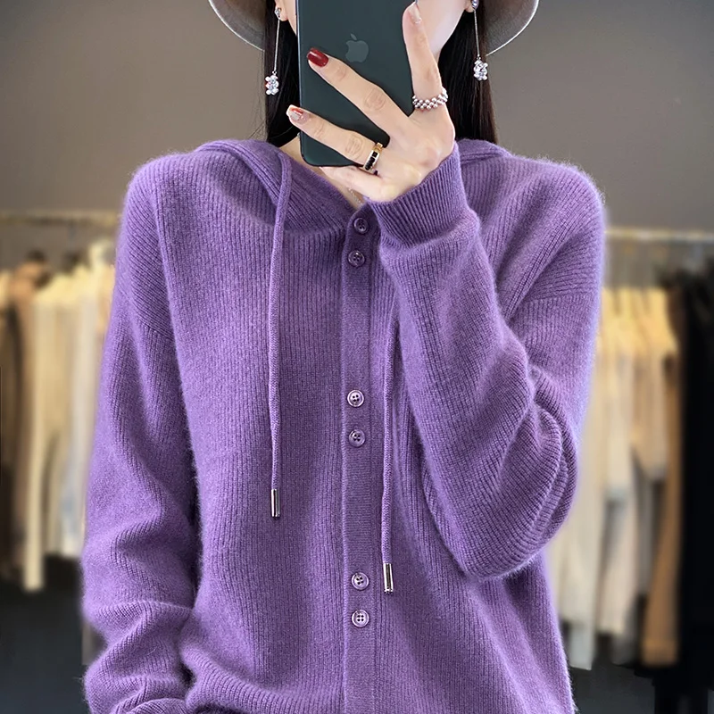 2023 New Autumn winter Cashmere hooded Cardigan Women thickened Cashmere Hoodie Cardigan Women Loose Hooded Knitted Coat