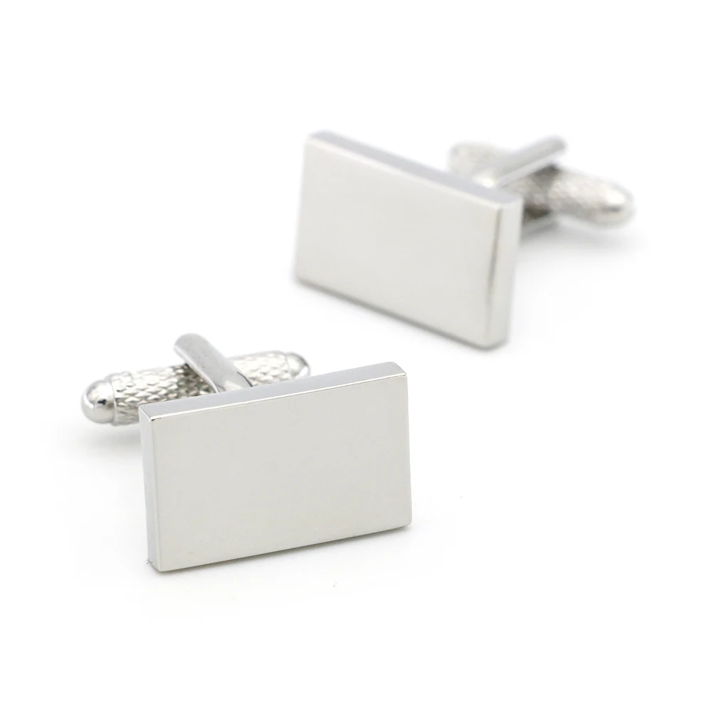 iGame Engravable Cuff Links Silver Color Rectangle Design Quality Brass Material Cufflinks For Men