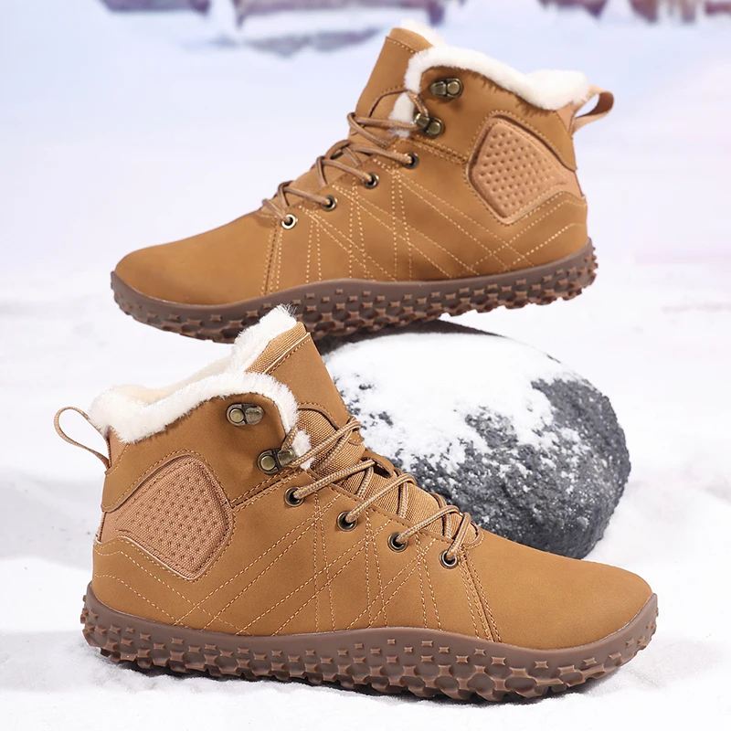 Outdoor Warm Wide Toe Barefoot Men Cotton Boots Winter Ankle Snow Boots Lightweight Walking Hiking Shoes Comfort Casual Sneakers