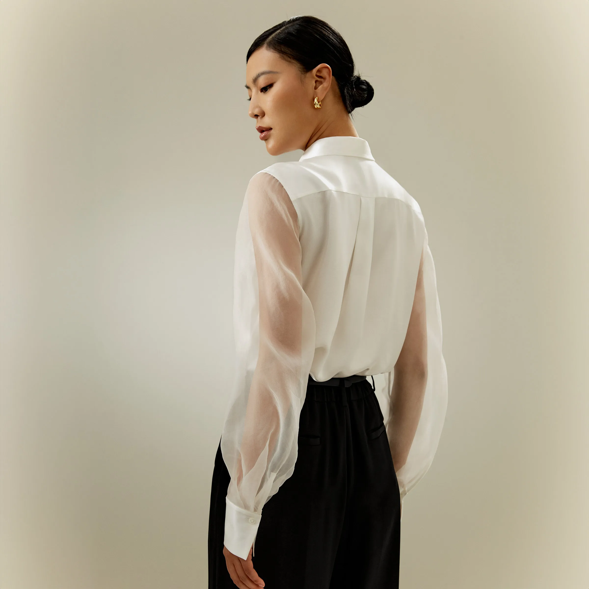 LILYSILK Womens Ethereal Silk Shirt with Crisp Sheer Sleeves